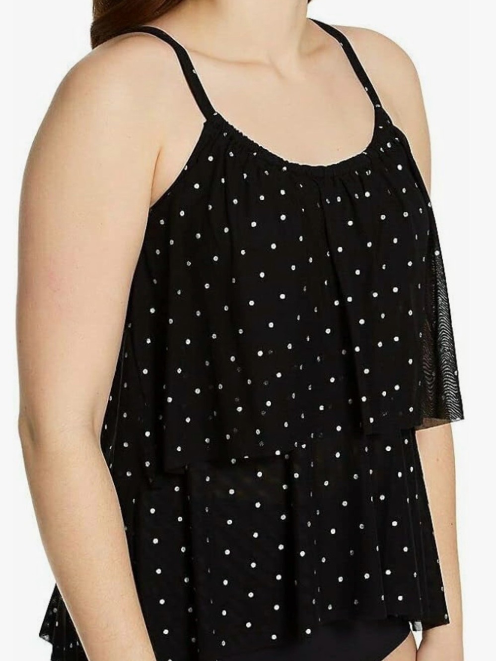 Black Polka Dot Layered Tankini Top Bra Size 36C